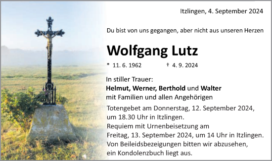 Traueranzeige von Wolfgang Lutz von Schwäbische Post