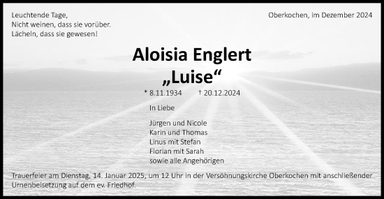 Traueranzeige von Aloisia Englert von Schwäbische Post