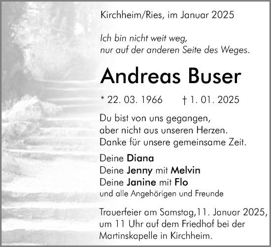 Traueranzeige von Andreas Buser von Schwäbische Post