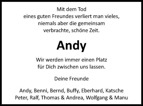 Traueranzeige von Andy  von Schwäbische Post