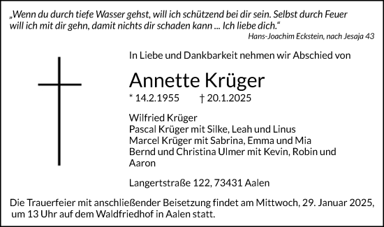Traueranzeige von Annette Krüger von Schwäbische Post