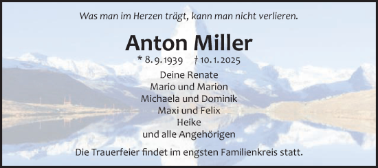 Traueranzeige von Anton Miller von Gmünder Tagespost