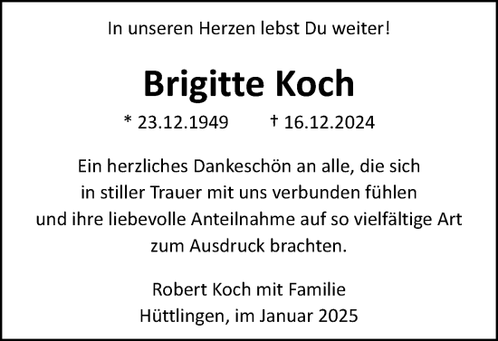 Traueranzeige von Brigitte Koch von Schwäbische Post