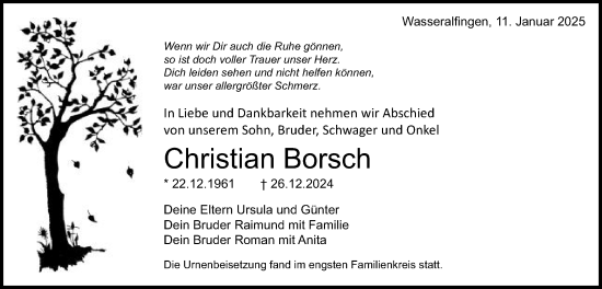 Traueranzeige von Christian Borsch von Schwäbische Post