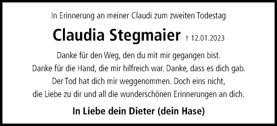 Traueranzeige von Claudia Stegmaier von Gmünder Tagespost