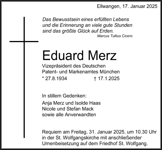 Traueranzeige von Eduard Merz von Schwäbische Post