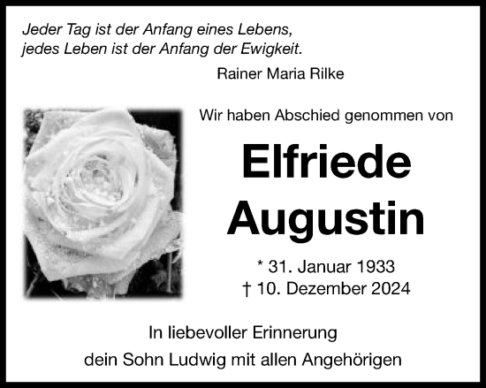 Traueranzeige von Elfriede Augustin von Schwäbische Post