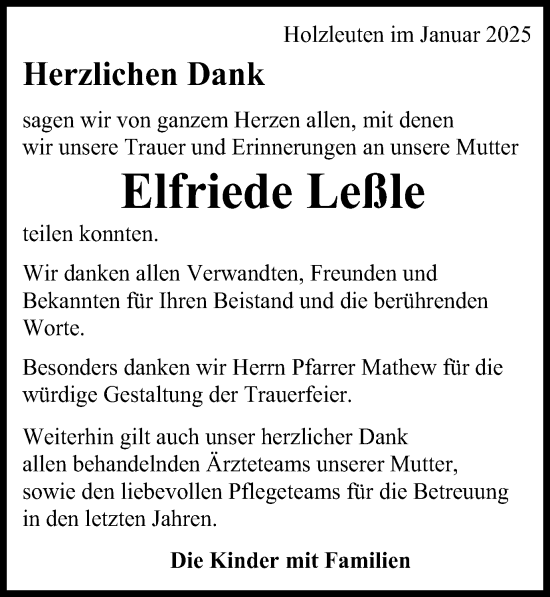 Traueranzeige von Elfriede Leßle von Gmünder Tagespost