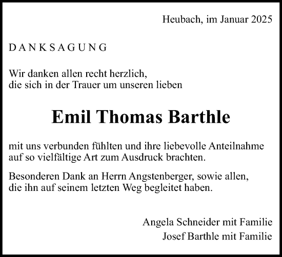Traueranzeige von Emil Thomas Barthle von Gmünder Tagespost