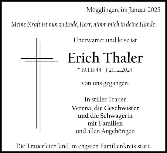Traueranzeige von Erich Thaler von Gmünder Tagespost