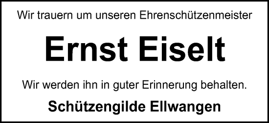 Traueranzeige von Ernst Eiselt von Schwäbische Post