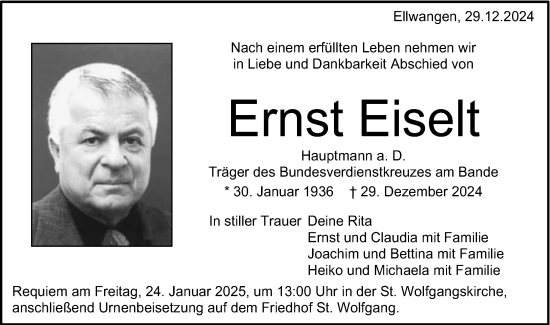 Traueranzeige von Ernst Eiselt von Schwäbische Post
