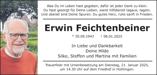 Traueranzeige von Erwin Feichtenbeiner von Schwäbische Post