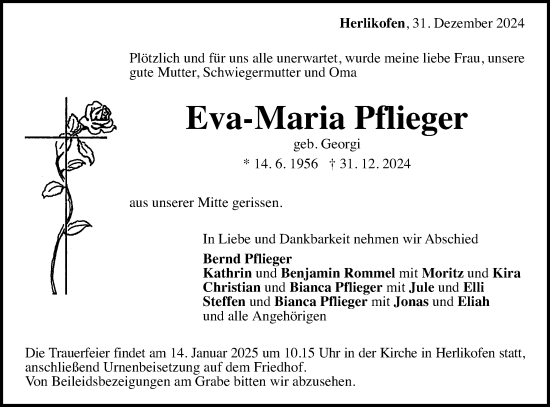 Traueranzeige von Eva-Maria Pflieger von Gmünder Tagespost