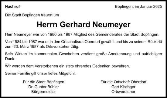 Traueranzeige von Gerhard Neumeyer von Schwäbische Post