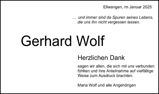 Traueranzeige von Gerhard Wolf von Schwäbische Post