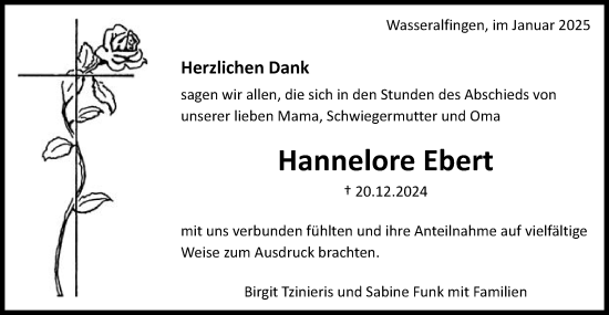 Traueranzeige von Hannelore Ebert von Schwäbische Post
