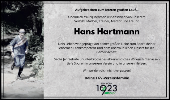 Traueranzeige von Hans Hartmann von Gmünder Tagespost