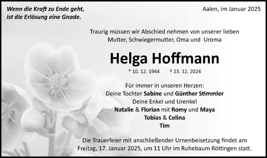 Traueranzeige von Helga Hoffmann von Schwäbische Post