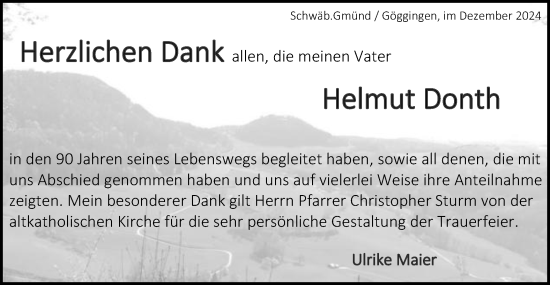 Traueranzeige von Helmut Donth von Gmünder Tagespost