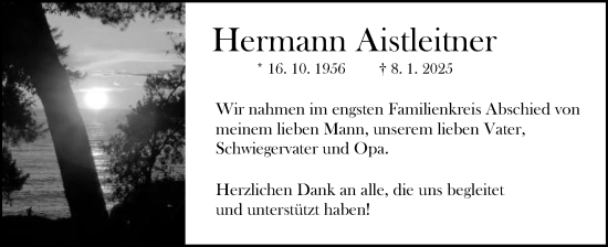 Traueranzeige von Hermann Aistleitner von Schwäbische Post