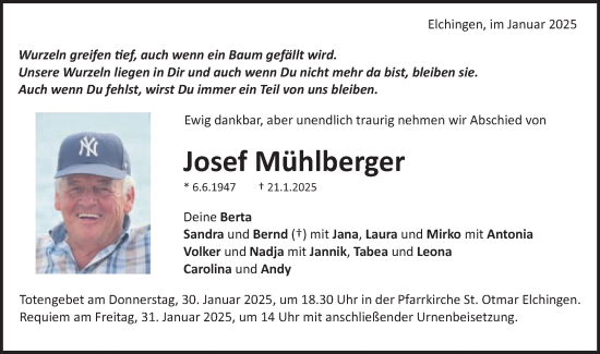 Traueranzeige von Josef Mühlberger von Schwäbische Post