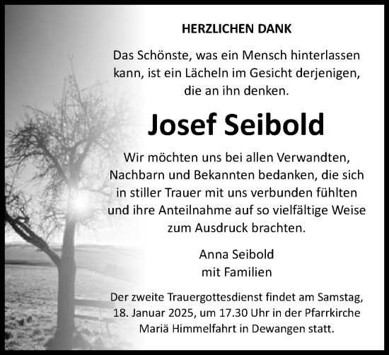 Traueranzeige von Josef Seibold von Schwäbische Post
