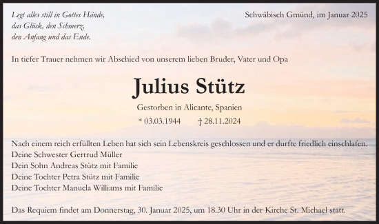 Traueranzeige von Julius Stütz von Gmünder Tagespost