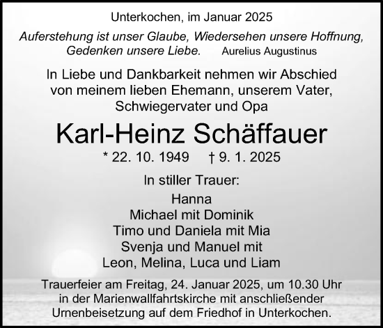 Traueranzeige von Karl-Heinz Schäffauer von Schwäbische Post