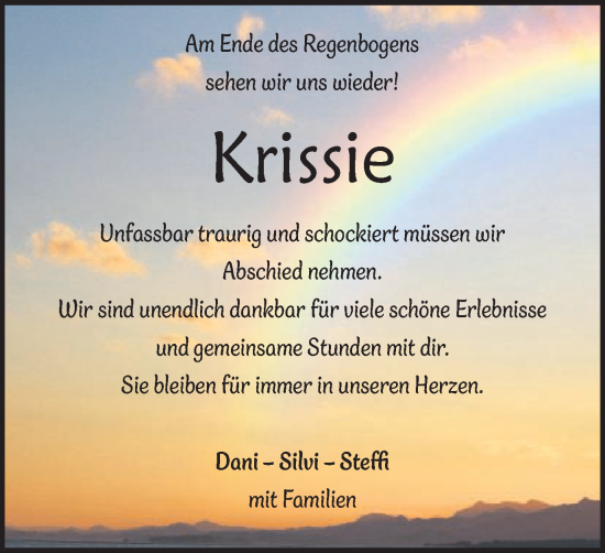 Traueranzeige von Krissie  von Schwäbische Post