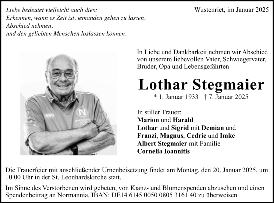 Traueranzeige von Lothar Stegmaier von Gmünder Tagespost