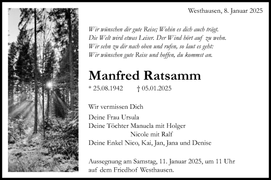 Traueranzeige von Manfred Ratsamm von Schwäbische Post