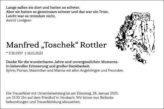 Traueranzeige von Manfred Rottler von Gmünder Tagespost