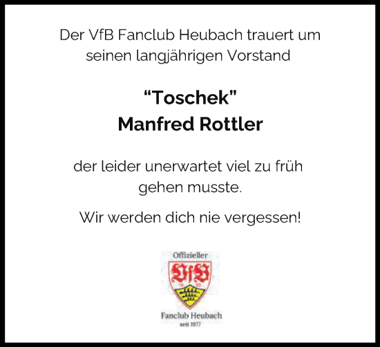 Traueranzeige von Manfred Rottler von Gmünder Tagespost