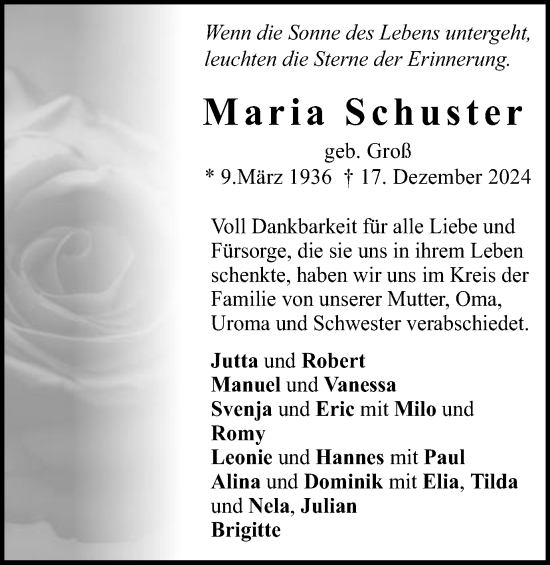 Traueranzeige von Maria Schuster von Gmünder Tagespost
