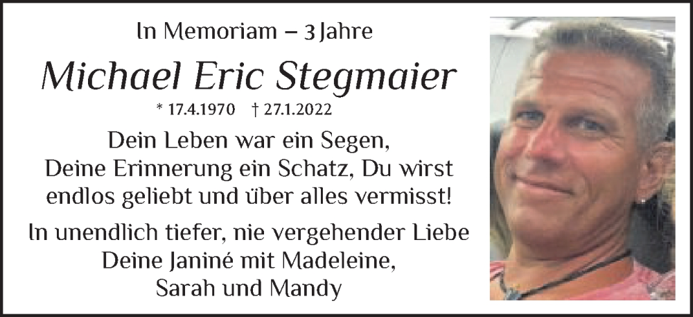  Traueranzeige für Michael Eric Stegmaier vom 27.01.2025 aus Gmünder Tagespost