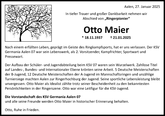 Traueranzeige von Otto Maier von Schwäbische Post