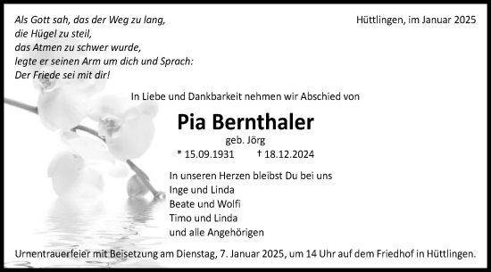 Traueranzeige von Pia Bernthaler von Schwäbische Post