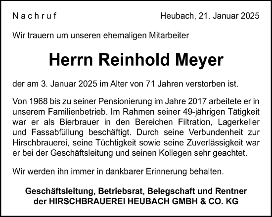 Traueranzeige von Reinhold Meyer von Schwäbische Post