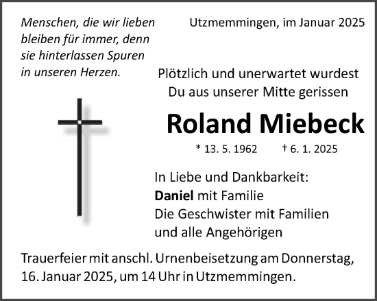 Traueranzeige von Roland Miebeck von Schwäbische Post
