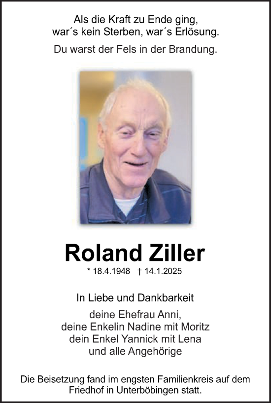 Traueranzeige von Roland Ziller von Gmünder Tagespost