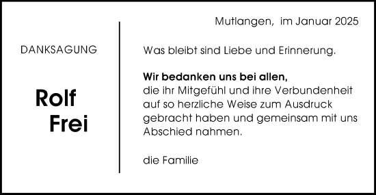 Traueranzeige von Rolf Frei von Gmünder Tagespost