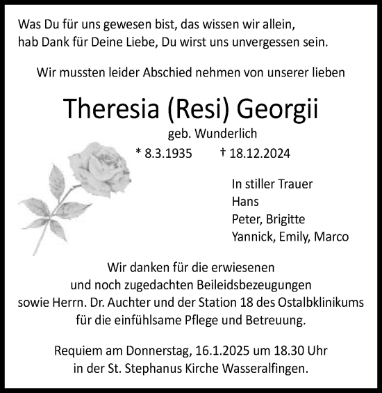 Traueranzeige von Theresia Georgii von Schwäbische Post
