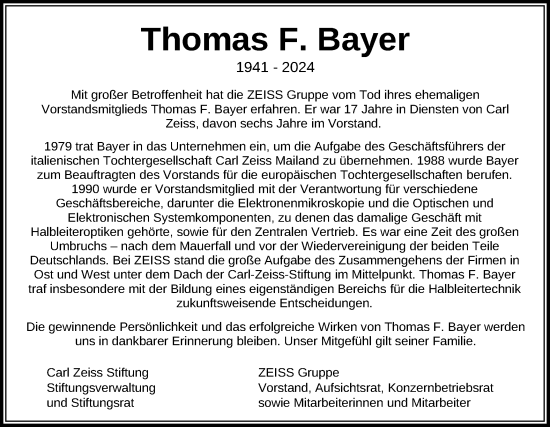 Traueranzeige von Thomas Bayer von Schwäbische Post