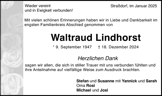 Traueranzeige von Waltraud Lindhorst von Gmünder Tagespost