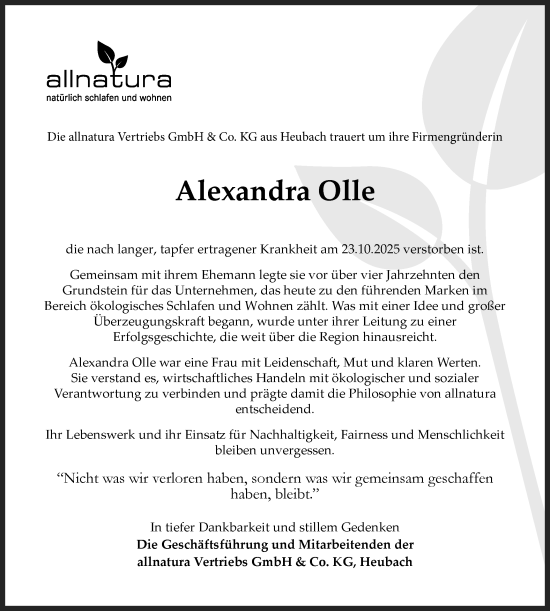 Traueranzeige von Alexandra Olle von Gmünder Tagespost