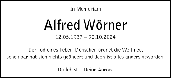 Traueranzeige von Alfred Wörner von Gmünder Tagespost