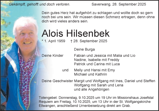 Traueranzeige von Alois Hilsenbek von Schwäbische Post