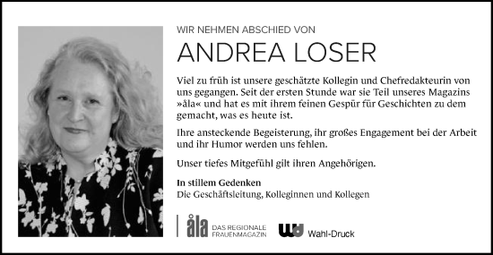 Traueranzeige von Andrea Loser von Schwäbische Post