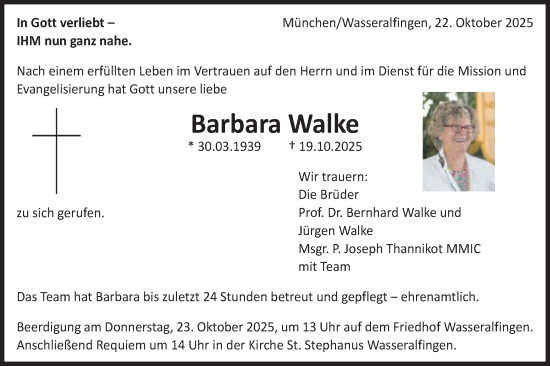 Traueranzeige von Barbara Walke von Schwäbische Post